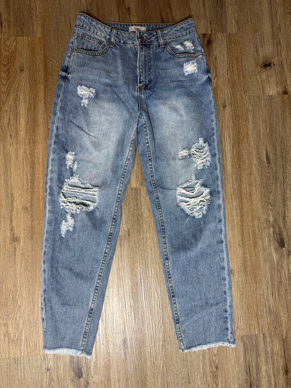 Forever 21 Light Blue Distressed Relaxed Jeans
